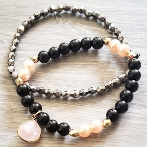 Coral and pink beaded bracelets